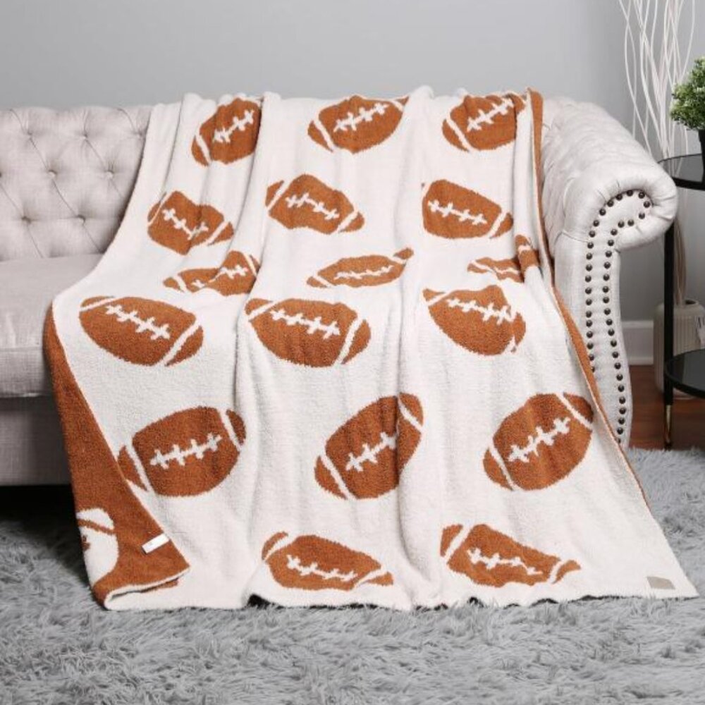 NEW Brown Soft Knit Football Sport Throw Blanket 50x60 Cozy Game Day Home Decor